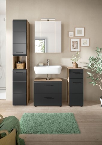 Badezimmer-Set >Ice< in Nox Oak / Schwarz - 150x185x46cm (BxHxT)