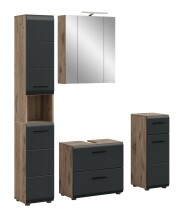 Badezimmer-Set >Ice< in Nox Oak / Schwarz -...