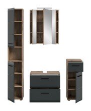 Badezimmer-Set >Ice< in Nox Oak / Schwarz - 150x185x46cm (BxHxT)