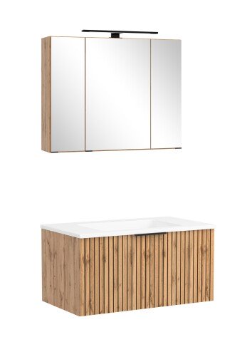 Waschtisch-Set >Nizza< (2-tlg.) in Wotaneiche, schwarz - 80x200x47cm (BxHxT)