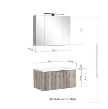Waschtisch-Set >Nizza< (2-tlg.) in Wotaneiche, schwarz - 80x200x47cm (BxHxT)