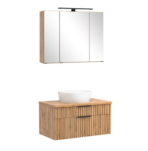 Waschtisch-Set >Nizza< (2-tlg.) in Wotaneiche, schwarz - 80x200x47cm (BxHxT)