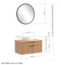 Waschtisch-Set >Nizza< (2-tlg.) in Wotaneiche, schwarz - 80x200x47cm (BxHxT)