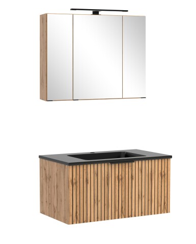 Waschtisch-Set >Nizza< (2-tlg.) in Wotaneiche, schwarz - 80x200x47cm (BxHxT)