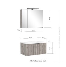 Waschtisch-Set >Nizza< (2-tlg.) in Wotaneiche, schwarz - 80x200x47cm (BxHxT)