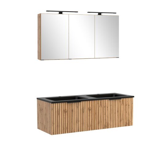 Waschtisch-Set >Nizza< (2-tlg.) in Wotaneiche, schwarz - 120x200x47cm (BxHxT)