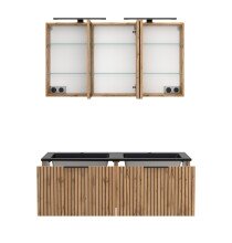 Waschtisch-Set >Nizza< (2-tlg.) in Wotaneiche, schwarz - 120x200x47cm (BxHxT)