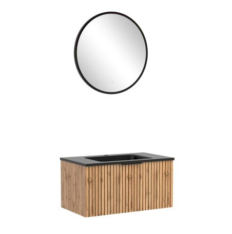 Waschtisch-Set >Nizza< (2-tlg.) in Wotaneiche, schwarz - 80x200x47cm (BxHxT)