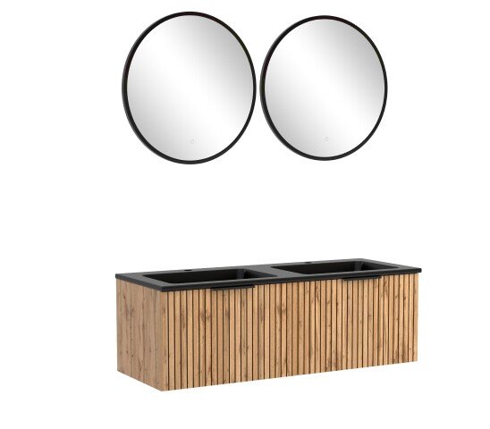 Waschtisch-Set >Nizza< (2-tlg.) in Wotaneiche, schwarz - 120x200x47cm (BxHxT)