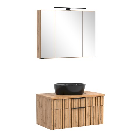 Waschtisch-Set >Nizza< (2-tlg.) in Wotaneiche, schwarz - 80x200x47cm (BxHxT)