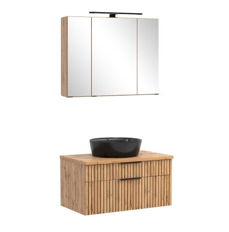 Waschtisch-Set >Nizza< (2-tlg.) in Wotaneiche, schwarz - 80x200x47cm (BxHxT)