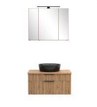 Waschtisch-Set >Nizza< (2-tlg.) in Wotaneiche, schwarz - 80x200x47cm (BxHxT)