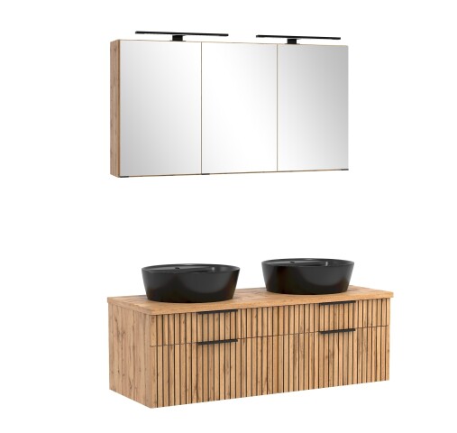 Waschtisch-Set >Nizza< (2-tlg.) in Wotaneiche, schwarz - 120x200x47cm (BxHxT)