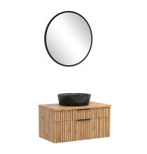 Waschtisch-Set >Nizza< (2-tlg.) in Wotaneiche, schwarz - 80x200x47cm (BxHxT)