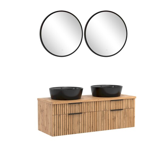 Waschtisch-Set >Nizza< (2-tlg.) in Wotaneiche, schwarz - 120x200x47cm (BxHxT)