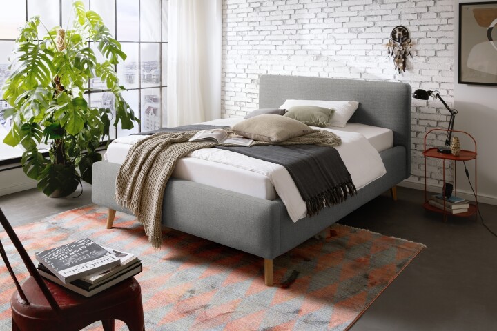 Polsterbett >Mattis mit BK< Liegefläche 140x200 cm, Hevre grau, Stellmaß: 161x105x218cm (BxHxT)