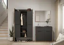 Garderoben-Set >Bueno< in Basalt - 215x189x37cm...
