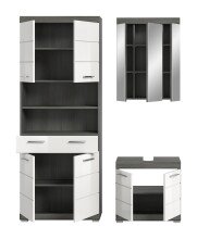 Badezimmer-Set >Scout< in Rauchsilber / Weiß Hochglanz - 149x191x34cm (BxHxT)