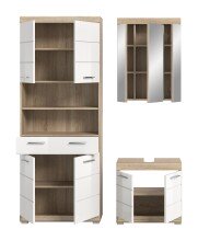 Badezimmer-Set >Lambada< in Sonoma Eiche / Weiß Hochglanz - 149x191x34cm (BxHxT)