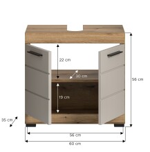 Waschbeckenunterschrank >Scout< in Evoak Oak / Kaschmir - 60x56x34cm (BxHxT)