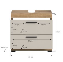 Waschbeckenunterschrank >Scout< in Evoak Oak / Kaschmir - 60x56x34cm (BxHxT)