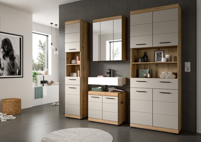 Badezimmer-Set >Scout< in Evoak Oak / Kaschmir - 201x191x34cm (BxHxT)
