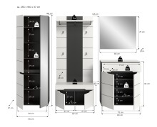 Garderoben-Set >Canu< in Basalt Grau / Weiß - 255x190x37cm (BxHxT)