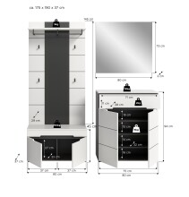 Garderoben-Set >Canu< in Basalt Grau / Weiß - 175x190x37cm (BxHxT)