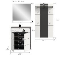 Garderoben-Set >Canu< in Basalt Grau / Weiß - 175x190x37cm (BxHxT)