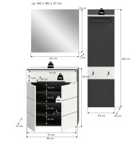 Garderoben-Set >Canu< in Basalt Grau / Weiß - 140x190x37cm (BxHxT)
