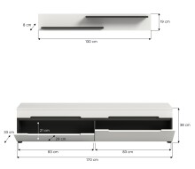 Lowboard >Canu< in Basalt Grau / Weiß - 170x38x33cm (BxHxT)