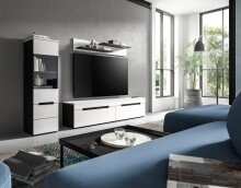 Vitrine >Canu< in Basalt Grau / Weiß - 36x125x33cm (BxHxT)