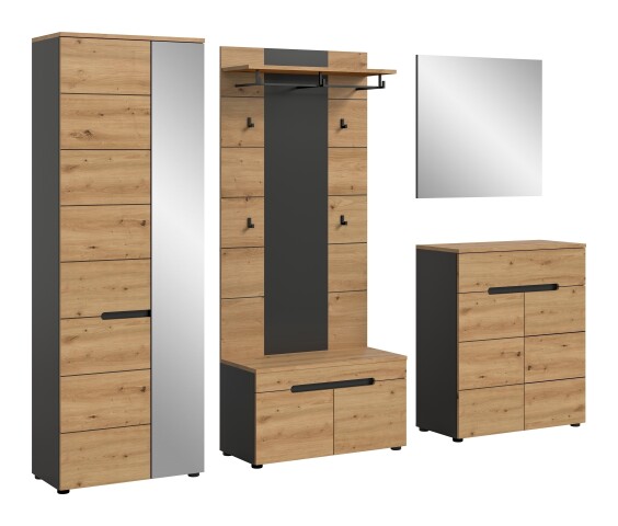 Garderoben-Set >Canu< in Basalt Grau / Artisan - 255x190x37cm (BxHxT)