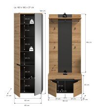 Garderoben-Set >Canu< in Basalt Grau / Artisan - 160x190x37cm (BxHxT)