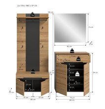 Garderoben-Set >Canu< in Basalt Grau / Artisan - 175x190x37cm (BxHxT)