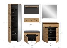 Garderoben-Set >Canu< in Basalt Grau / Artisan - 255x190x37cm (BxHxT)