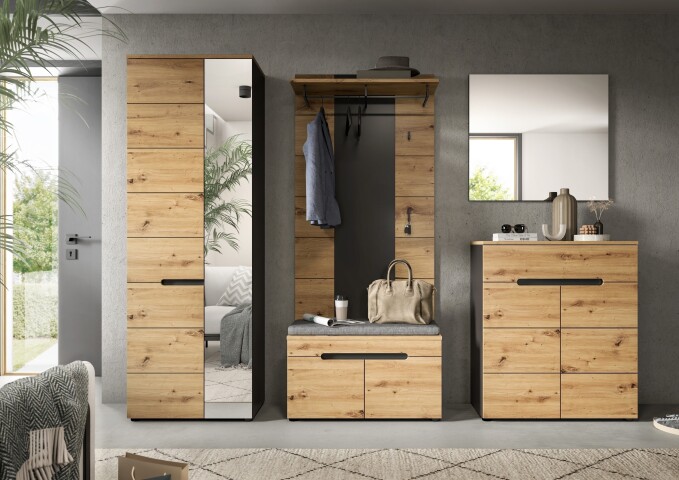 Garderoben-Set >Canu< in Basalt Grau / Artisan - 255x190x37cm (BxHxT)