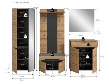 Garderoben-Set >Canu< in Basalt Grau / Artisan - 255x190x37cm (BxHxT)