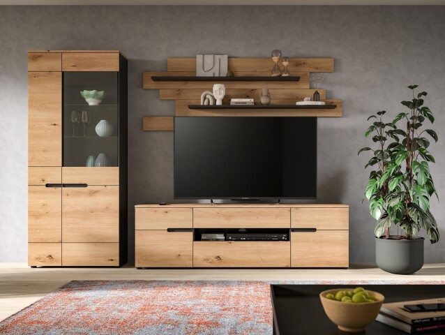 Wohnwand >Canu< in Basalt Grau / Artisan - 280x190x44cm (BxHxT)