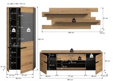 Wohnwand >Canu< in Basalt Grau / Artisan - 280x190x44cm (BxHxT)