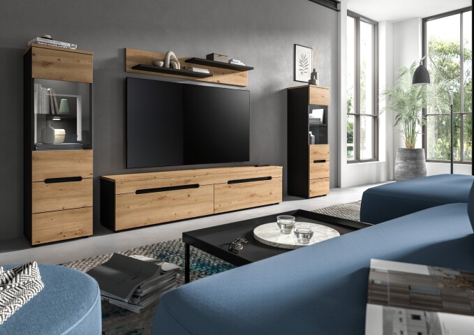 Wohnzimmer-Set >Canu< in Basalt Grau / Artisan - 272x141x33cm (BxHxT)