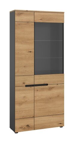 Vitrine >Canu< in Basalt Grau / Artisan - 190x80x37cm (BxHxT)