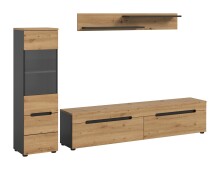 Wohnwand >Canu< in Basalt Grau / Artisan - 221x141x33cm (BxHxT)