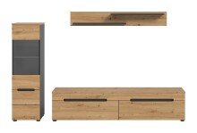 Wohnwand >Canu< in Basalt Grau / Artisan - 221x141x33cm (BxHxT)