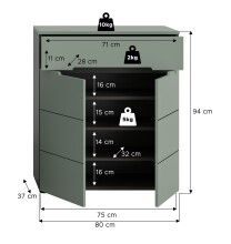 Schuhkommode >Canu< in Basalt Grau / Smoke Green - 94x80x37cm (BxHxT)