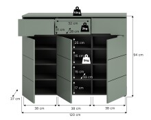 Schuhkommode >Canu< in Basalt Grau / Smoke Green - 94x120x37cm (BxHxT)