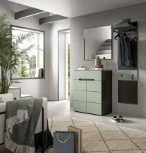 Garderobenpaneel >Canu< in Basalt Grau / Smoke Green - 165x45x29cm (BxHxT)