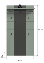 Garderobenpaneel >Canu< in Basalt Grau / Smoke Green - 141x80x29cm (BxHxT)