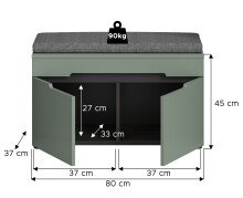 Sitzbank >Canu< in Basalt Grau / Smoke Green - 80x45x37cm (BxHxT)