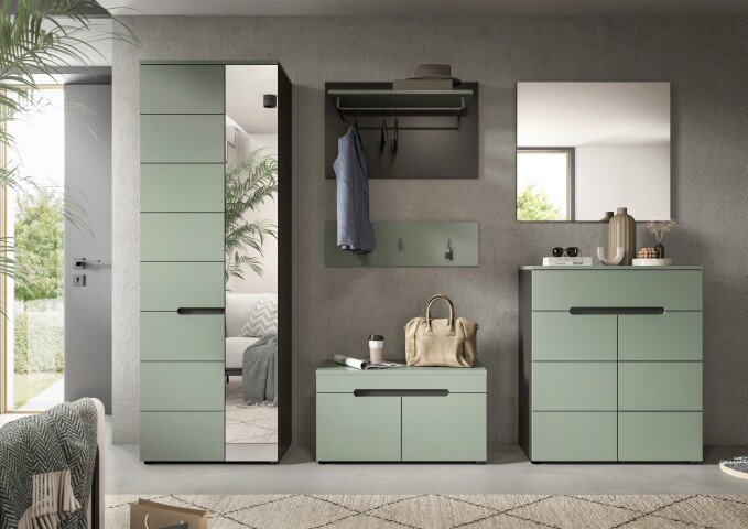 Garderoben-Set >Canu< in Basalt Grau / Smoke Green - 255x190x37cm (BxHxT)